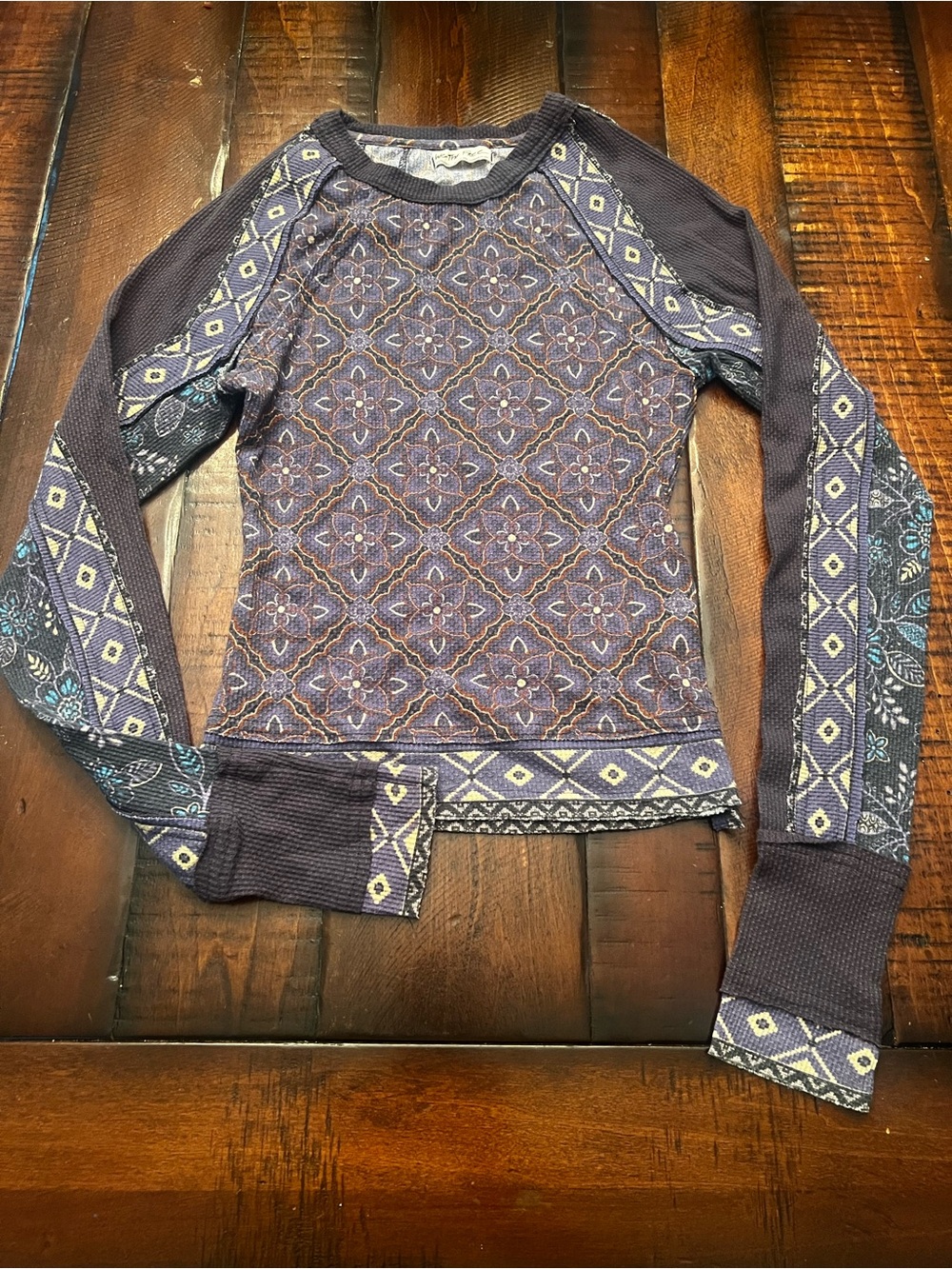 Free People Long Sleeve Thermal Top - Purple Pattern